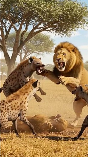 Brave Lion Protects Cub From Hyenas Attack #lion
