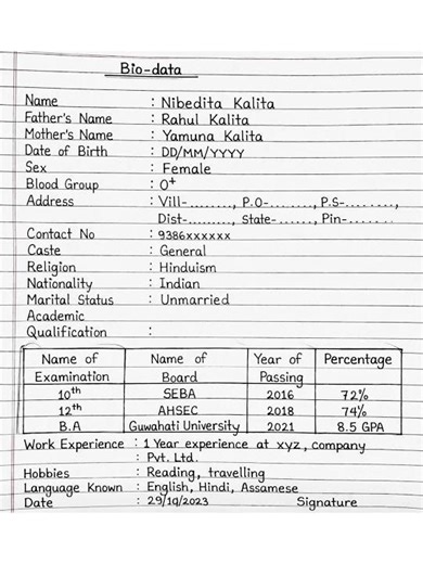how to write bio data