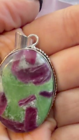 Ruby Zoisite Pendant Large Oval Cabochon Stone Pendant 925 Silver