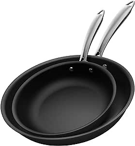 Non Stick Pans Skillet set 8&10in, Cooking with Less Oil Health Care, Easy Clean Frying Pan for a better life, Oven Safe, Multistove Multipurpose, Cool Comfort Handle, PFOA PFOS Toxic Free