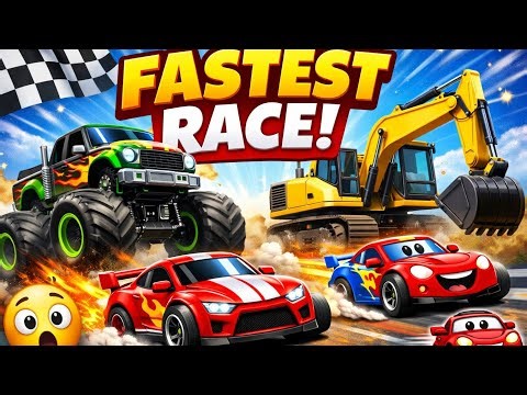 Fastest Toy Cars Race 🚗 Monster Trucks & Construction Vehicles | Educational Toys for Kids