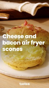 These cheesy bacon scones are best served warm with lashings of butter. For the full recipe, Google “Taste cheese and bacon air fryer scones”. Recipe by @mummatrad #scones #sconesrecipe #airfryerrecipe #airfryerrecipes #savouryscones | Taste.com.au