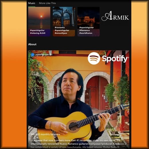 Enjoy Armik's personally curated Playlist called, "Best Of Armik" on Spotify! Be sure to check out his newly added video clips! ❤🔥 Follow, Save, and Share! ➡ https://spoti.fi/3xOYVQr Track: Gypsy Flame (25th Anniversary Version) Written/Arranged/Performed by Armik © 2020 Bolero Records #Armik #guitar #spotify #spotifyplaylist #flamenco | Armik