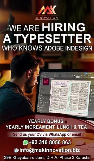 We are hiring a typesetter proficient in Adobe InDesign for our upcoming projects. #creatives #adobe