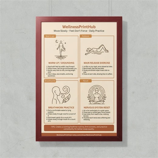 Nervous System Reset Poster, Gentle Somatic Exercises, Stress Anxiety Relief Wall Art (Digital Download)