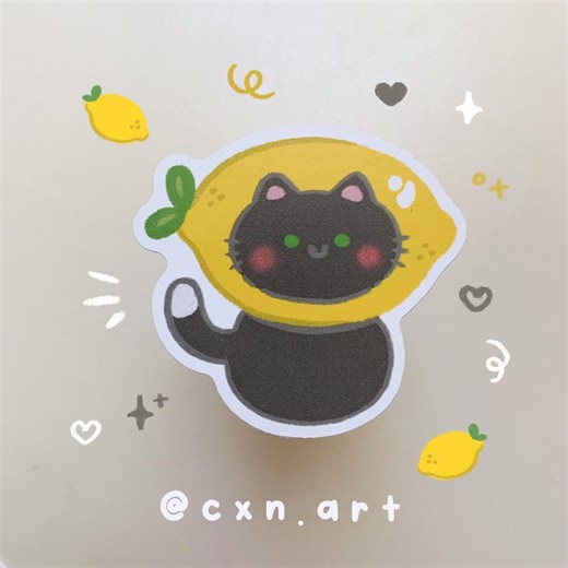 Lemon Black Cat Fruit Sticker, Matte Vinyl - Etsy