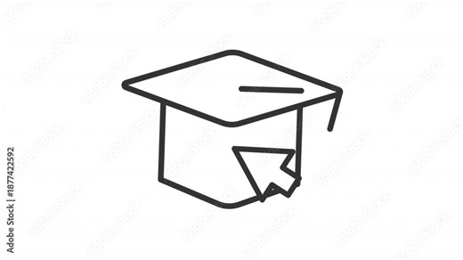 Animated cursor and mortarboard line icon. Graduation at online college course animation. Remote education sources. E learning. Outline element on white background. HD video with alpha channel