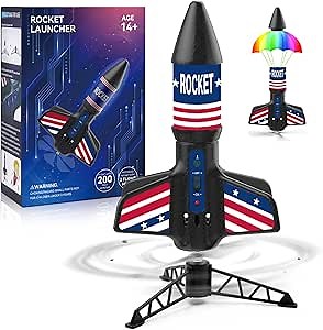 Eieymct Rocket Launcher for Kids - Self-Launching 200 ft Motorized Outdoor Electric Play Toy, High Flying Air Rocket with Launch Set, Birthday Toys Gifts for Boys 8-12, Star Pattern