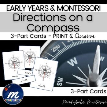 Directions on a Compass Cardinal and Ordinal 3 Part Cards in Print and Cursive