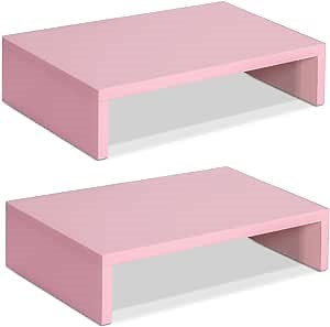 TEAMIX Pink Monitor Stand Riser-2 Pack,Wood 2 Tier Adjustable Monitor Stand Dual Monitor Riser for 2 Monitors/Laptop/PC Computer Stand for Desk
