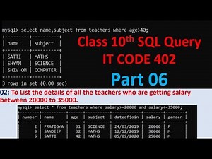 SQL Class 10th Practical Question | Database Management System SQL Questions | IT CODE 402 | Part 06