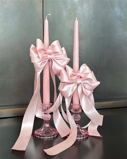 Satin Bow Taper Candles (set of 2): Valentine's Day Centerpiece - Etsy