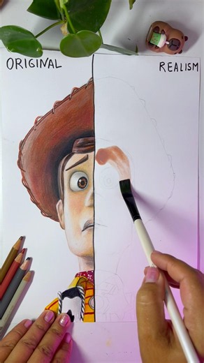 Drawing WOODY original vs realistic ✨ #shorts #art #drawing #toystory #realism