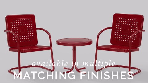 Crosley Furniture Bates 2-Piece Outdoor Chair Set, Retro Metal Patio Chairs for Dining, Porch, Deck, Balcony, Bright Red Gloss