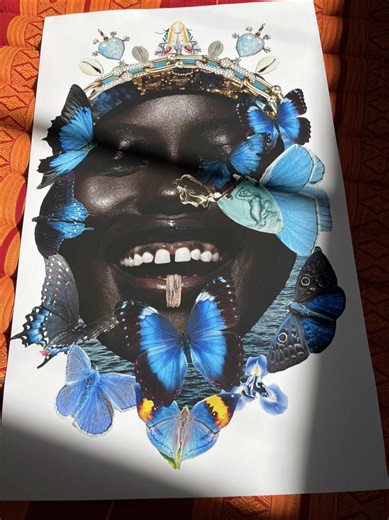 Wearing Happiness, 2025 digital collage printed on matte canvas, now available🦋 #ibeemakingstuff #art #artforsale #artist #fineart