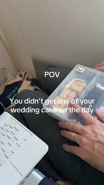 Enjoying Wedding Cake on Our Honeymoon Flight