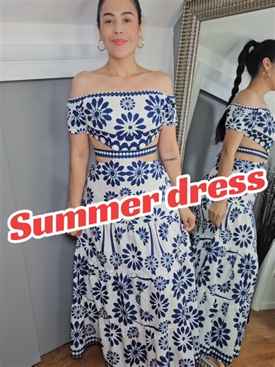 Vestido de mujer floral de manga corta con hombros descubiertos y escote calado Vestido de moda con cintura abierta, vestido de mujer para vacaciones tropicales, vestido largo para el verano #summeroutfits #vacationoutfits #SummerVibes #tiktokshopcreatorpicks #OfertasParaTi