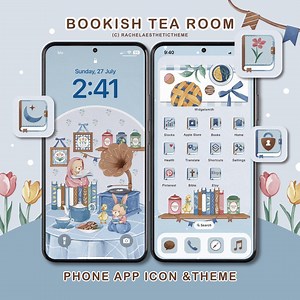 Bookish Tea Room Phone Icon Pack, Book Ios Icon Pack, Winter iPhone Theme, Custom Ios26 Icon for Phone, Blue App Widget, Android Icon - Etsy