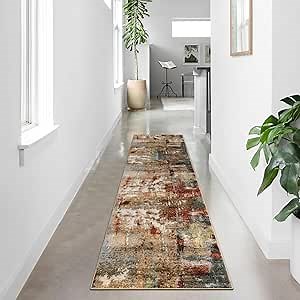 Lahome Washable Runner Rug with Rubber Backing- 2x8 Rug Runners for Hallways Non Slip Kitchen Rugs Non Skid, Modern Abstract Carpet Runner Indoor Floor for Bathroom Entrance Living Room Bedroom,Red