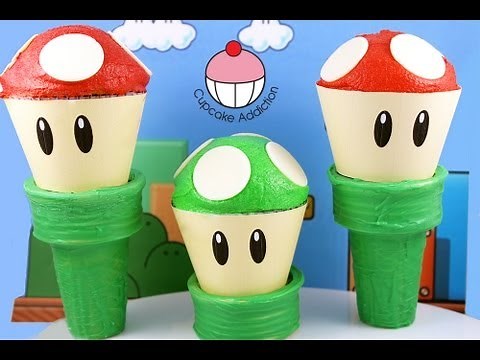 Super Mario Cupcakes! Make a Mario Mushroom Cup Cake! A Cupcake Addiction How To Tutorial