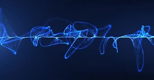 Digital particle waves with light motion background, abstract futuristic wavy background