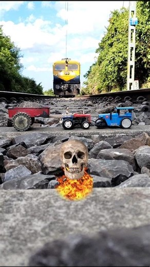 Mini Tractor Trolley on Railway Track 😱 | Real Train Approaching