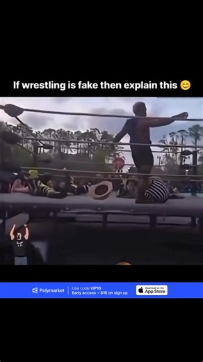 wwerambler | Verified Seller on Instagram: "🤠💨 @polymarket IF WRESTLING IS FAKE… EXPLAIN THIS 🤠💨 No punches. No contact. Just VIBES. One man powers up. The universe responds. And grown adults start spinning like Beyblades. This isn’t combat sports. This is ART. This is THEATRE. This is indie wrestling at its purest form. You’re not supposed to believe it’s real. You’re supposed to laugh. You’re supposed to enjoy the absurdity. You’re supposed to stop taking it so seriously. Because wrestling