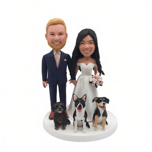 Custom Wedding Cake Topper With Pets, Personalized Bride and Groom Bobblehead Figurine, Dog Lover Wedding Gift, Anniversary Keepsake - Etsy
