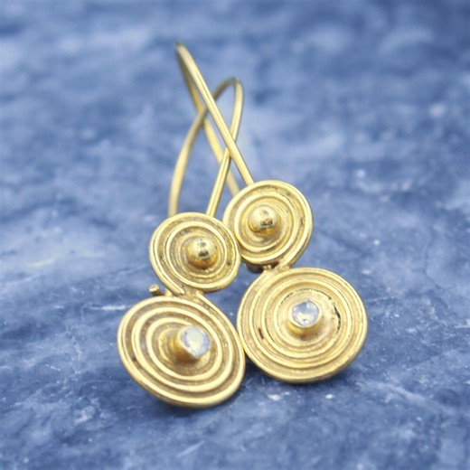 Handmade Roman Art Silver Earrings: Gold Vermeil Zircon Dangles - Etsy