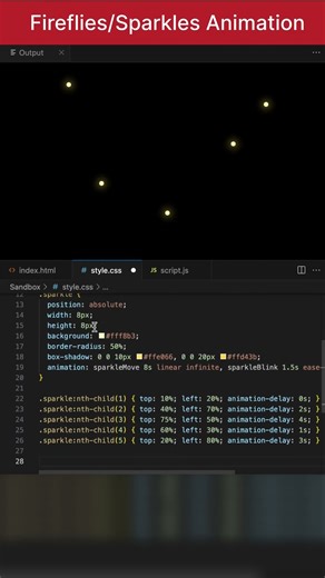 Fireflies Sparkles Animation using HTML CSS