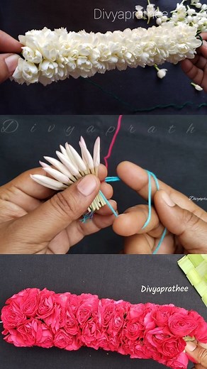 How to string pink jasmine flowers closely in crisscross method/jathimalli/pichipoo @divyaprathee1 #garland #viral #decor #hairaccessories #accessories #cute #flowers #instagood #reelsinstagram #reels #reelsindia #reelviral #viralvideo #virals #shorts #trend #viralvideo #love #hobby #hobbies #traditional #diygarland #dewalidecoration | Divyaprathee Creations