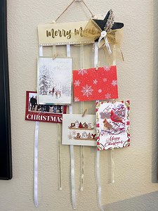 Christmas Card Holder: Merry Mail Display With Wooden Clips & Ribbons - Etsy