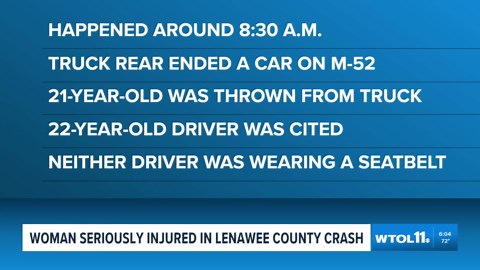 21-year-old woman injured after Lenawee County crash