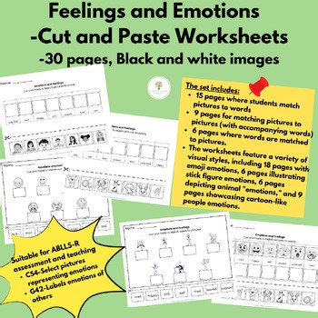 Feelings and Emotions Worksheets set-Cut and Paste (ABLLS-R C54)