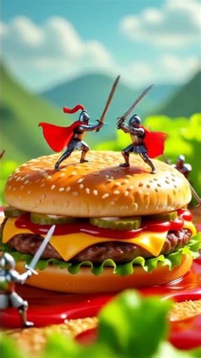 Tiny Knights Battle on a Hamburger! Foodie Fantasy #Hamburger #Foodie #Miniature