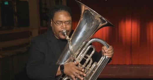 Tuba player finds harmony after overcoming homelessness