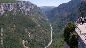 Tourists on the viewpoint at Verdon Gorge (Gorges du Verdon) in Provence, France