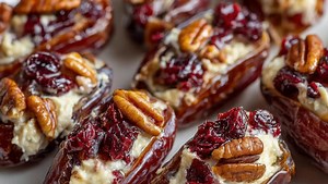 28K views · 139 reactions | Cranberry Pecan Cream Cheese Stuffed Dates Decadent Dates Filled with Creamy Cheese, Tart Cranberries, and Crunchy Pecans Ingredients: 12 Medjool dates, pitted 4 ounces cream cheese, softened 1/4 cup dried cranberries, chopped 1/4 cup pecans, chopped 1 tablespoon honey 1/2 teaspoon vanilla extract Pinch of salt | I love recipes | Facebook