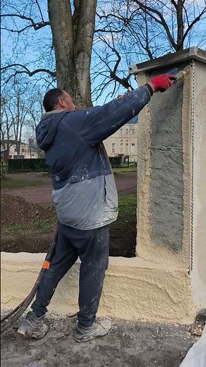 Rénovation mur extérieur en pierre et béton #facade