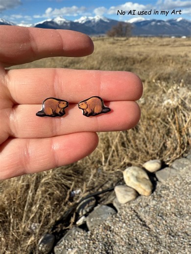 Beaver Earrings: Acrylic Stud Animal Earrings With Stainless Steel Posts Gift for Zoo Lovers, Vet Techs, Teachers Non Ai Art - Etsy