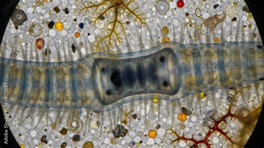 Microscopic Marvel A Detailed View of Marine Worm Anatomy and Biodiversity in Ocean Sediments Revealing the Intricate Ecosystem of Coastal Habitats.