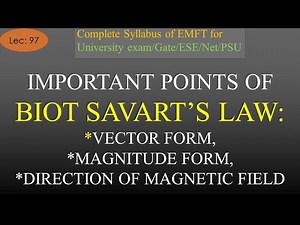EMFT | Lec 97 | Key Points of Biot Savart's Law and Direction of Magnetic Field Rule | R K Classes |