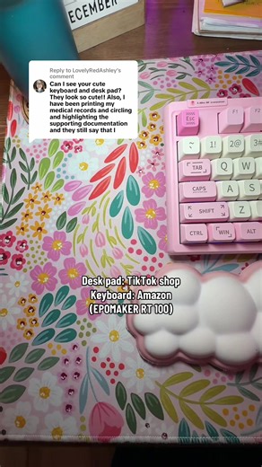 Replying to @LovelyRedAshley sharing my desk mat and keyboard info 🩷🙂 #keyboard #deskmat #homeoffice #office #wfhlife