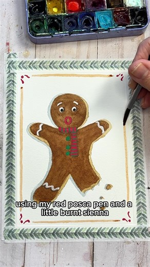 How to paint a gingerbread man! #easyart #watercolortutorial #christmasart #paintingtutorial #christmascrafts