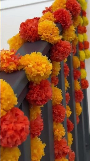 Decorating staircase with marigold flower 🌸 garland | mag #magiccraftworks