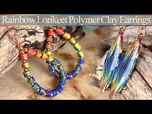 Torn Watercolor Cane Earrings - Rainbow Lorikeet Polymer Clay Earrings