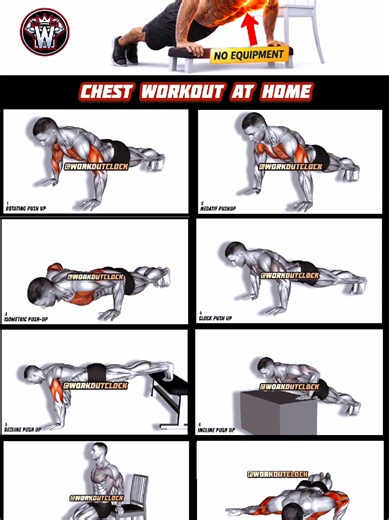 No Equipment Chest Workout 💪 Build Your Chest at Home! Train your chest anywhere with this no equipment chest workout! Perfect for home workout, this routine uses push up variations to target upper, middle, and lower chest. Build strength, muscle, and endurance without weights. Try 2–3 rounds for maximum results 💥 #ChestWorkout #HomeWorkout #PushUpWorkout #BodyweightWorkout #NoEquipmentWorkout