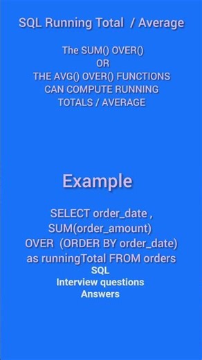 SQL interview questions and answers running total and average sum() OVER() AVG() OVER() #sql