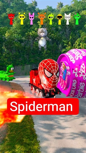 Spider man & squid game & Crazy Frog & Gummy bear & McQueen VS Bollard barbie in BeamNG.Drive