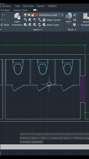 ✅WC Partitions in AutoCAD with one click #autocad #new #shorts